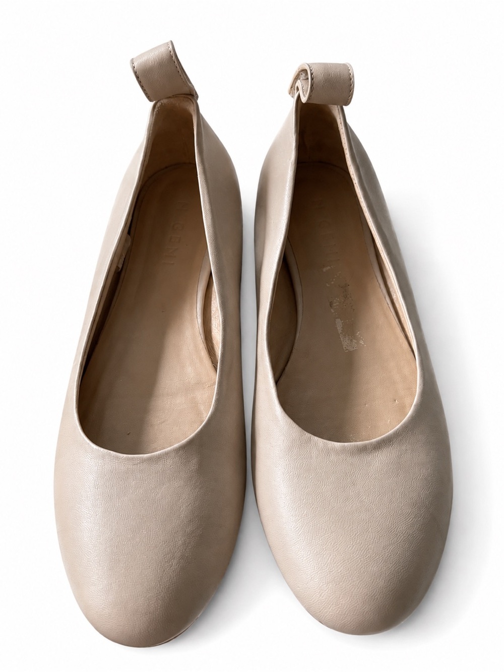 M.Gemi Size 38.5 Nude Leather Packable Travel Ballet Flats Fits 7.5 Italian